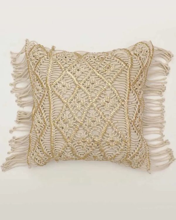 Diamonds Macrame Cotton Cushion Cover | 16 x 16 Inches on Sale