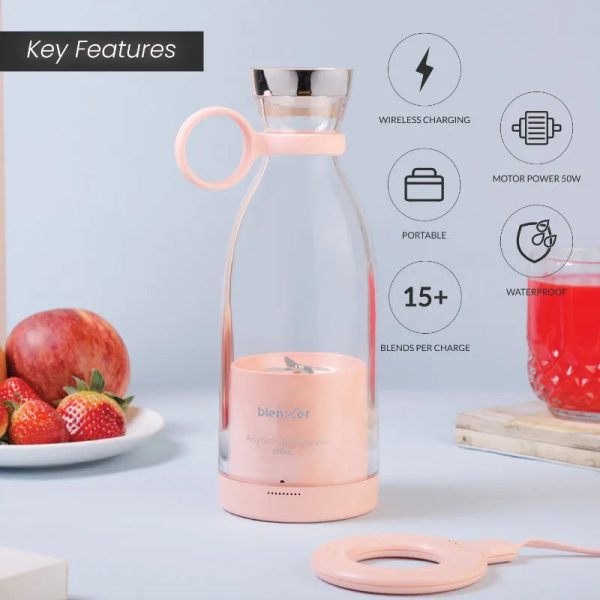 Classic Pink Mini Portable Juicer Blender With Wireless Charging | 350 ml Discount