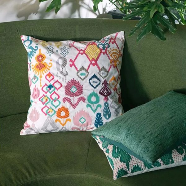 Punch Ikat Embroidery Cotton Cushion Cover| 16 x 16 inches , 12 x 20 inches , 20 x 20 inches Online