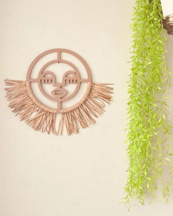 Modern Raffia African Female Face Wall Décor Supply