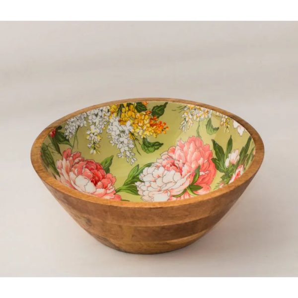 Floral Wooden Salad Bowl With Servers Online