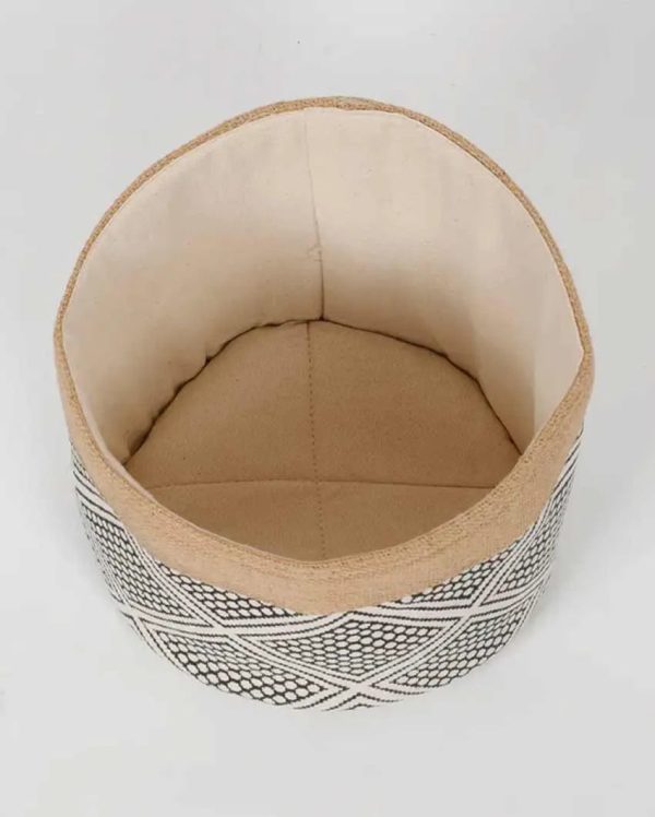 Diamond Printed Cotton Jute Basket With Lid Hot on Sale