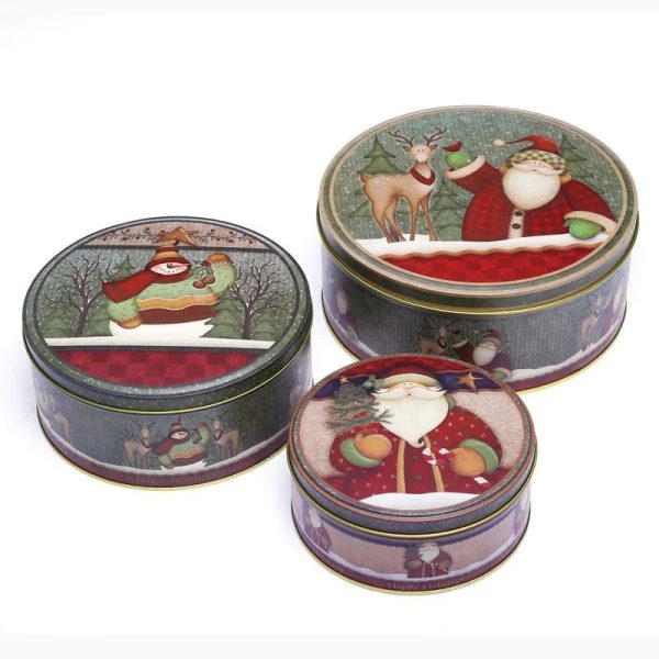 Santa & Reindeer Round Storage Box | Set of 3 Online now