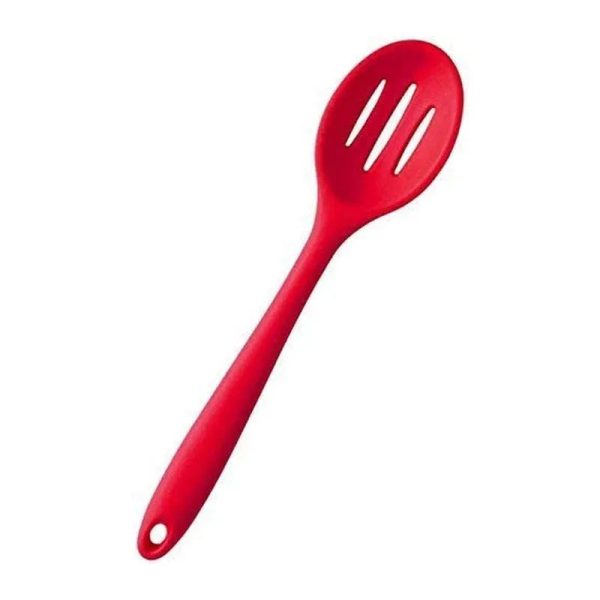 Red Virgin Silicone Slotted Spoon with Grip Handle on Sale