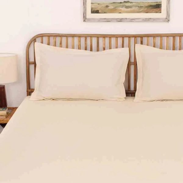 Off White Sesame Cotton Satin Bedsheet Set | Double Fitted | 90 x 108 Inches on Sale