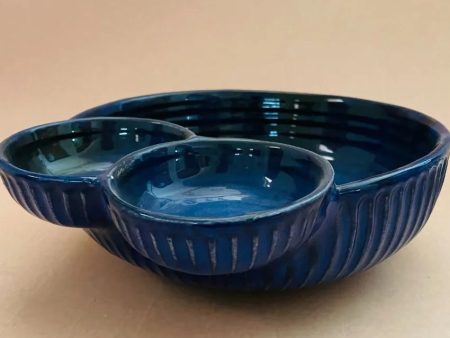 Double Dip Blue Ceramic Serving Bowl | 9 x 4 inches Online Hot Sale