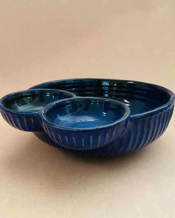 Double Dip Blue Ceramic Serving Bowl | 9 x 4 inches Online Hot Sale