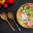 Floral Wooden Salad Bowl With Servers Online