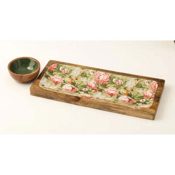 Floral Wooden Platter With Wooden Dip Bowl | 16 x 3 inches | Multiple Colors on Sale