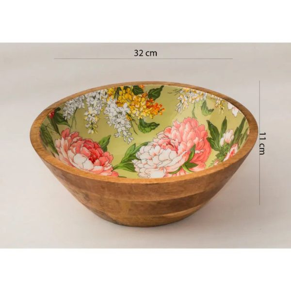 Floral Wooden Salad Bowl With Servers Online