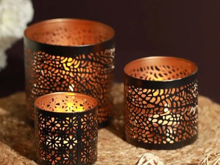 Golden & Black Metal Votive Tea Light Candle Holders | Set Of 3 Discount