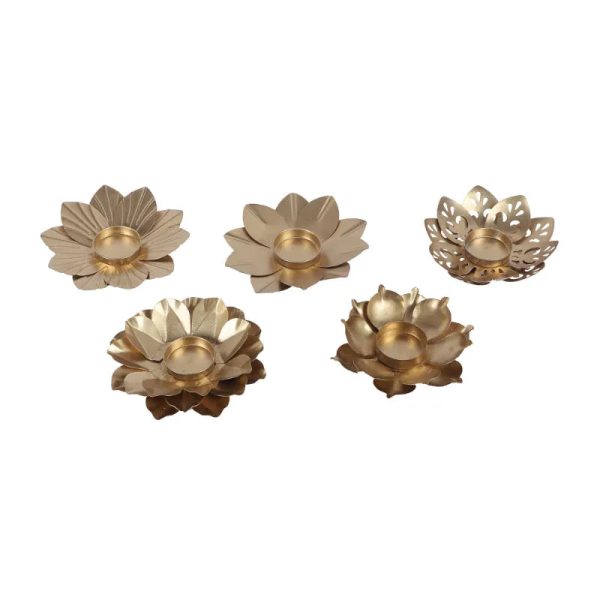 Gold Floral Design Tealight Holders | Set of 5 | 5 x 1 inches Discount