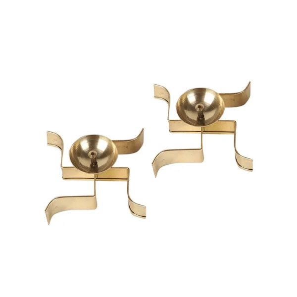 Golden Brass Satiya Design Diya | Gold | Set Of 2 on Sale