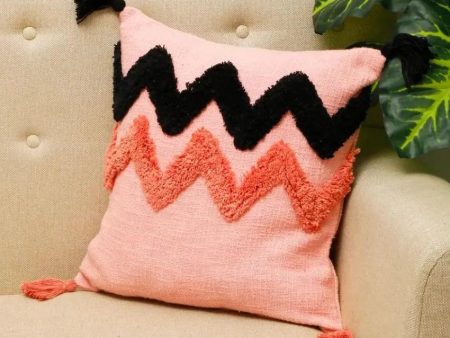 Zig Zag Tufted Slub Tassels Cushion Cover | 16 X 16 Inches For Cheap