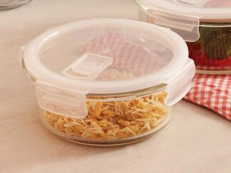 Borosilicate Glass Round Food Storage Container with Lid | 380 ml | Single For Sale