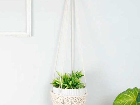 Diamond Chain Macrame Cotton Hanging Planter Pot Online now