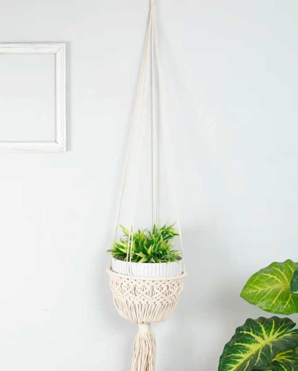 Diamond Chain Macrame Cotton Hanging Planter Pot Online now