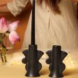 Black Abstract Design Ceramic Candle Holders | Set of 2 | 3 x 4 inches Hot on Sale