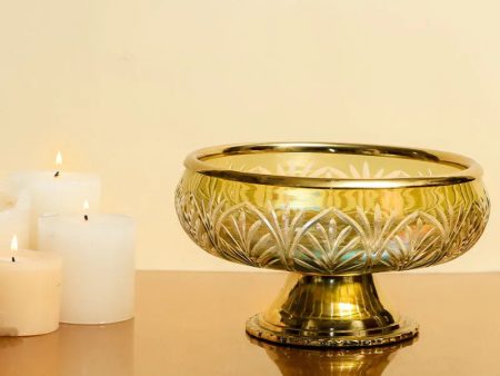 Sparkle Glass Fruit Bowl With Brass Stand | 8.5 x 5.4 inches For Sale