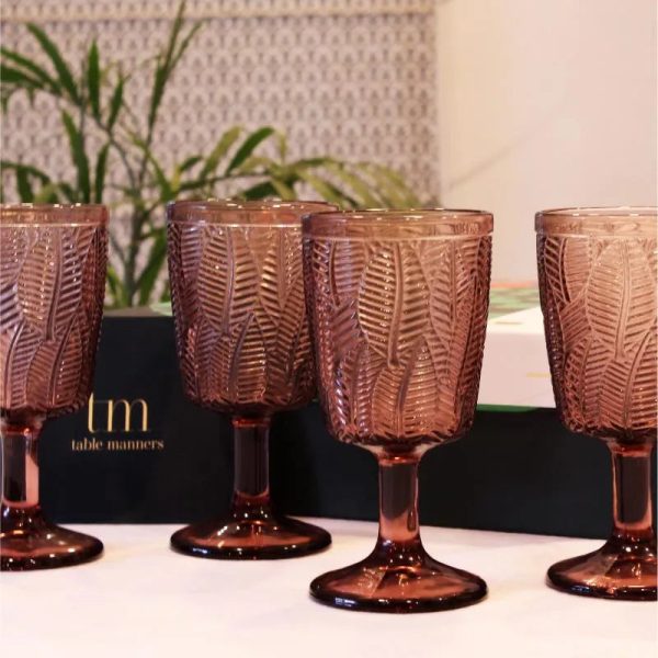 Mauve Embossed Wine & Champagne Glass Set Supply