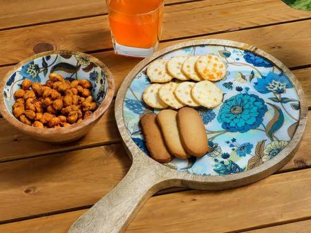 Blue Round Floral Wooden Platter | 16 x 10 inches Sale