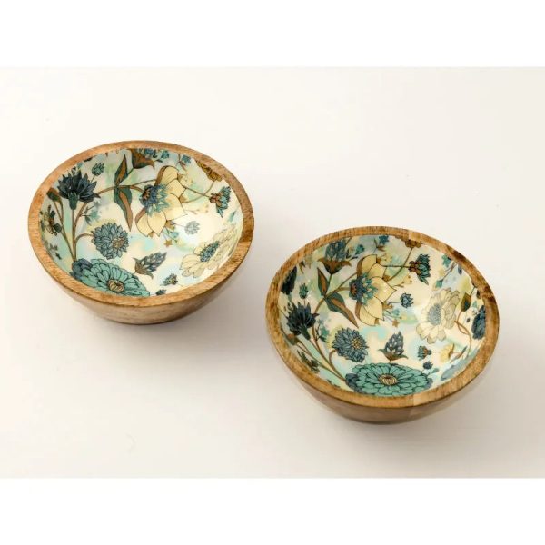 Floral Wooden Snack Dip Bowls | Set of 2 Supply