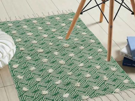 Printed Green Handmade Cotton Carpet | 2x3 ft For Cheap