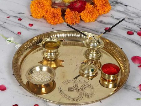 Om Brass Small Pooja Thali | Gold Hot on Sale