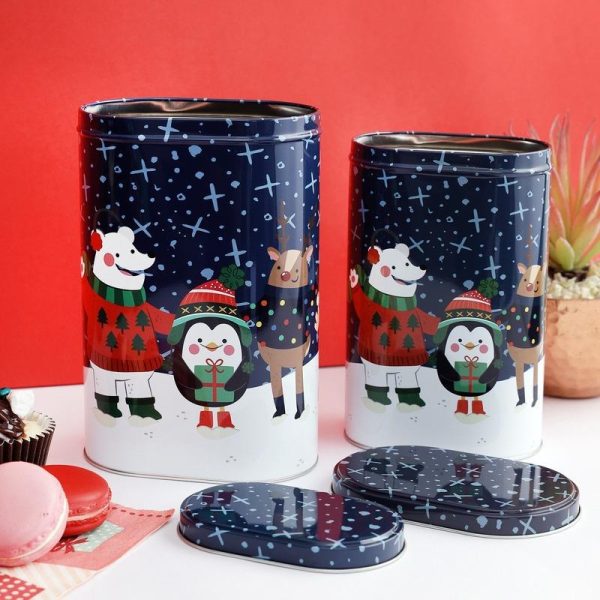 Santa & Friends Blue Tall Storage Box | Set of 2 For Sale