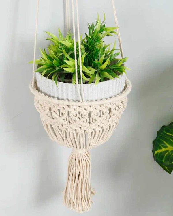 Diamond Chain Macrame Cotton Hanging Planter Pot Online now