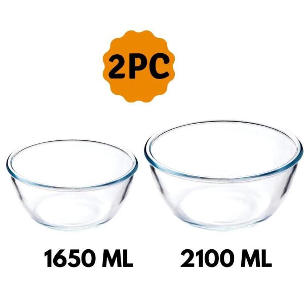 Glass Multipurpose Mixing Bowls | Set of 2 | 1.6L & 2.1L Online Sale