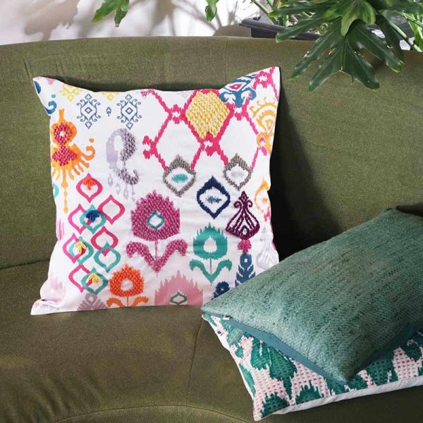 Punch Ikat Embroidery Cotton Cushion Cover| 16 x 16 inches , 12 x 20 inches , 20 x 20 inches Online