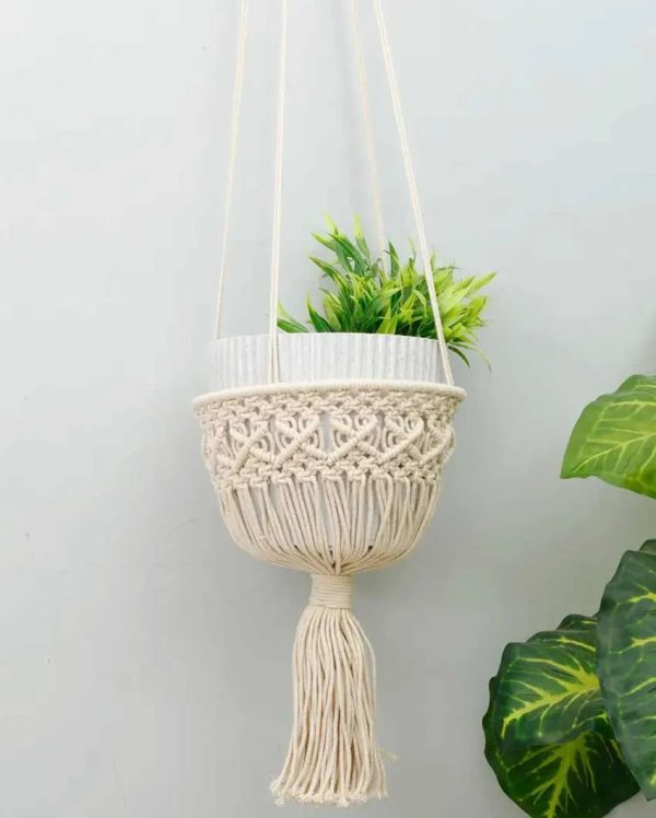 Diamond Chain Macrame Cotton Hanging Planter Pot Online now