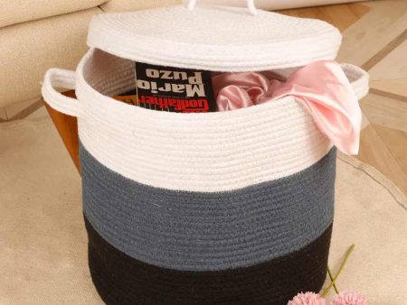 Tri Color Cotton Storage Basket With Lid Cheap