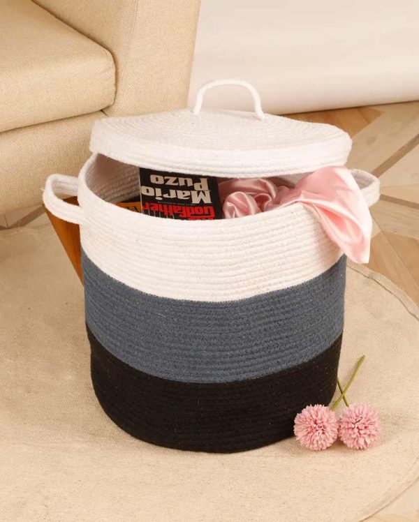 Tri Color Cotton Storage Basket With Lid Cheap