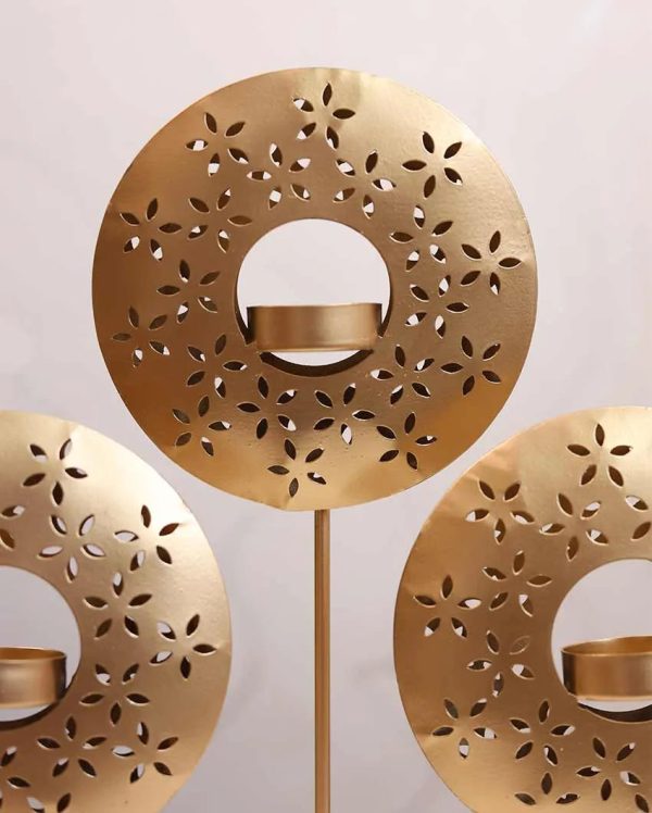 Round Three Circle Design Tealight Holder | Gold Hot on Sale