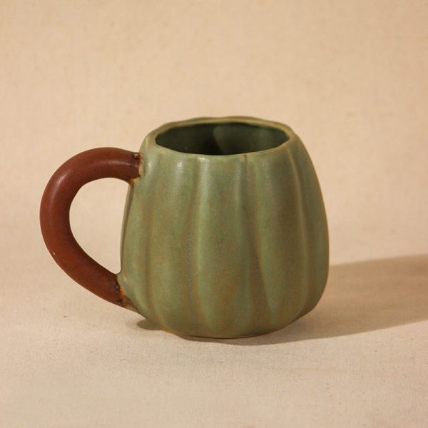 Sage Pumpkin Ceramic Coffee Mug With Brown Handle Online Hot Sale