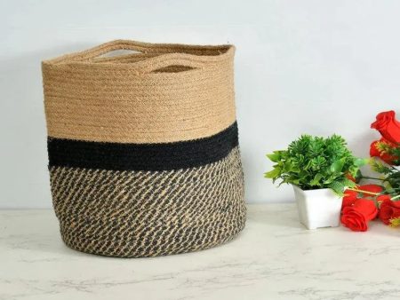 Black Zigzag Jute Storage Basket | 14 inch For Discount