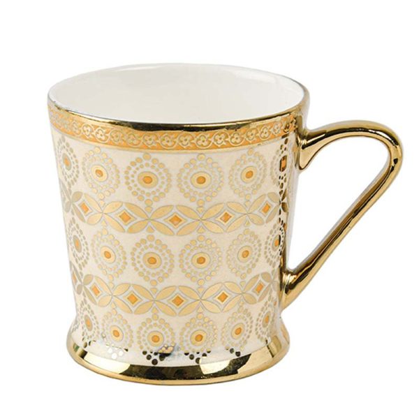 Traditional Circles with Leaves Pattern Fine Bone China Golden Tea Cups  | 180ML | Set of 6 For Discount