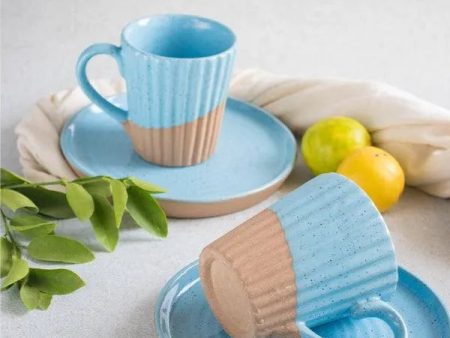 Blue Earthen Cups & Saucers | Set of 2 on Sale