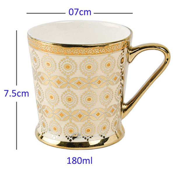 Traditional Circles with Leaves Pattern Fine Bone China Golden Tea Cups  | 180ML | Set of 6 For Discount