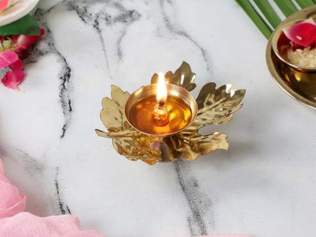 Maple Brass Leaf Design Diya | Golden | 4 x 3 inches Fashion