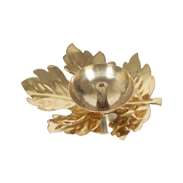 Maple Brass Leaf Design Diya | Golden | 4 x 3 inches Fashion