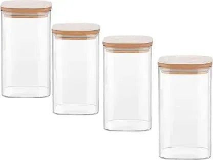 Glass Bamboo Jar with Air Tight Lid | 700 ml | Set of 4 on Sale