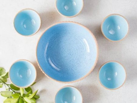 Blue Dessert Bowls Set | Set of 1 Serving Bowl & 6 Dessert Bowls on Sale