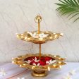 Golden Double Lotus Layered Design Urli Diya For Sale