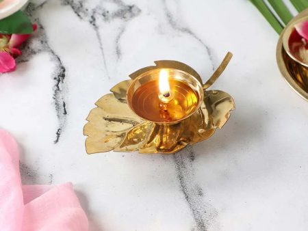 Majestic Handmade Brass Leaf Design Diya | 4 x 3 inches Online