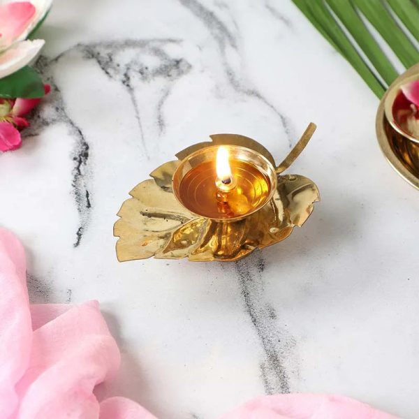 Majestic Handmade Brass Leaf Design Diya | 4 x 3 inches Online