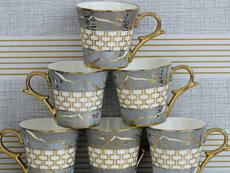 Indian Ceramic Fine Bone China Grey Gold Line Tea Cup | 155 ML | Set of 6 Supply