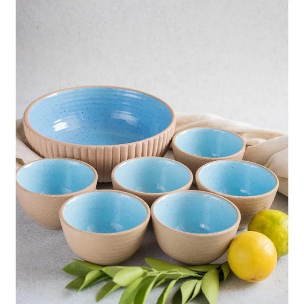 Blue Dessert Bowls Set | Set of 1 Serving Bowl & 6 Dessert Bowls on Sale